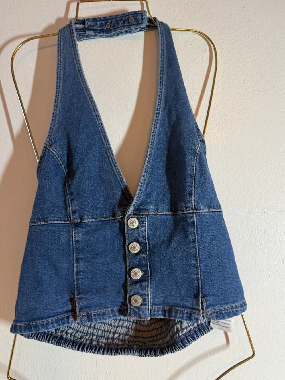 American Eagle Denim Halter Top Button Up Vest Crop - Size Small